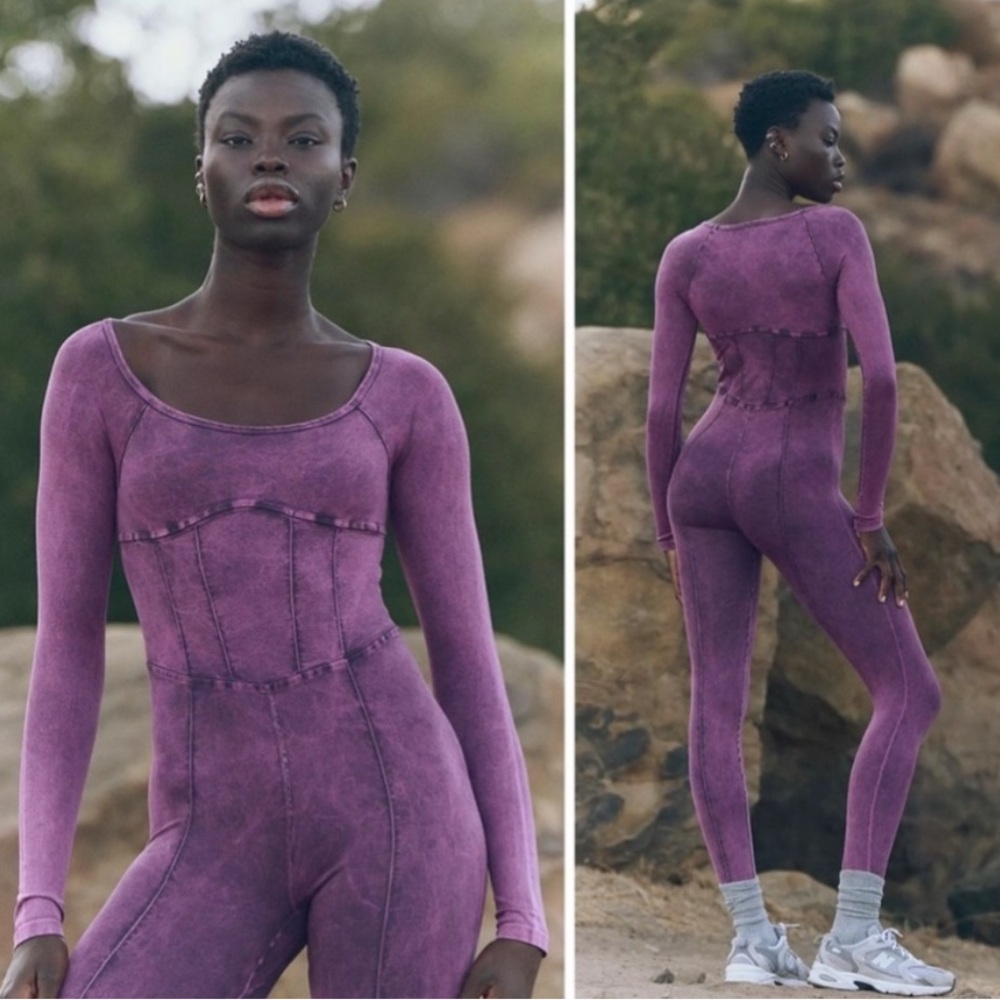 FP Movement by Free People Purple Seam-Panel Long-Sleeve Jumpsuit